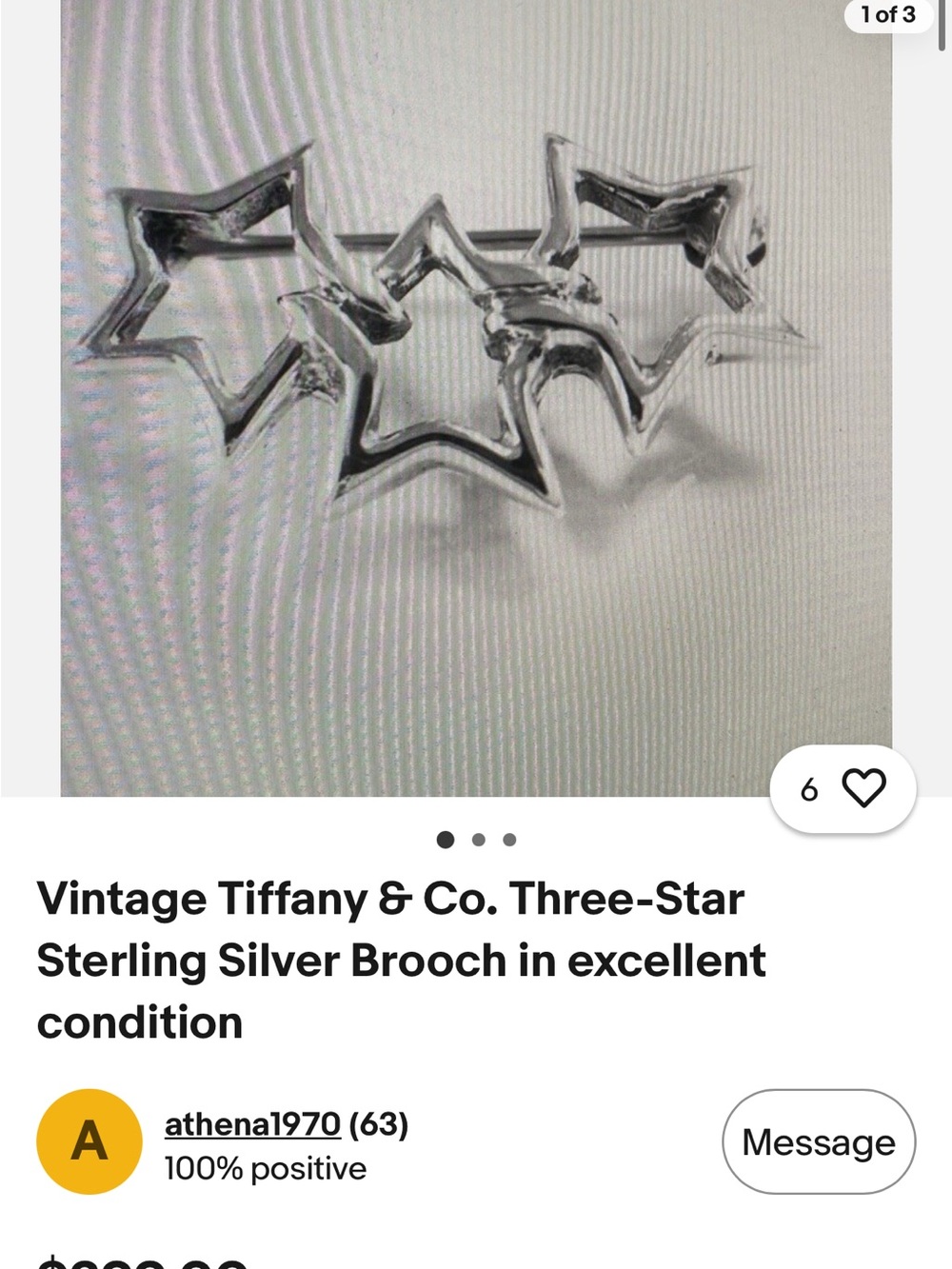 Vintage Tiffany & Co. Sterling Silver 3 Star brooch - - Picture 6 of 6